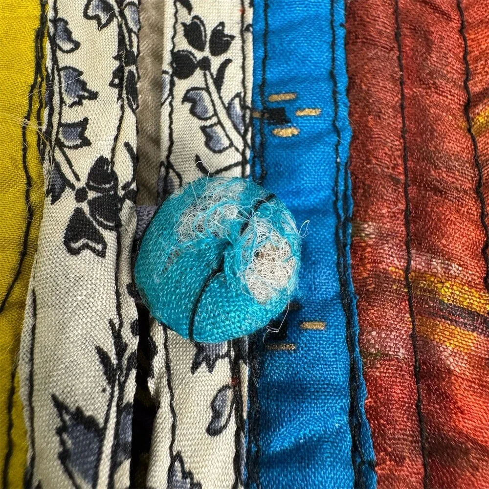 Sacred Threads Womens Silk Patchwork Quilted Jacket Size S Mandarin Collar Boho - Picture 13 of 16